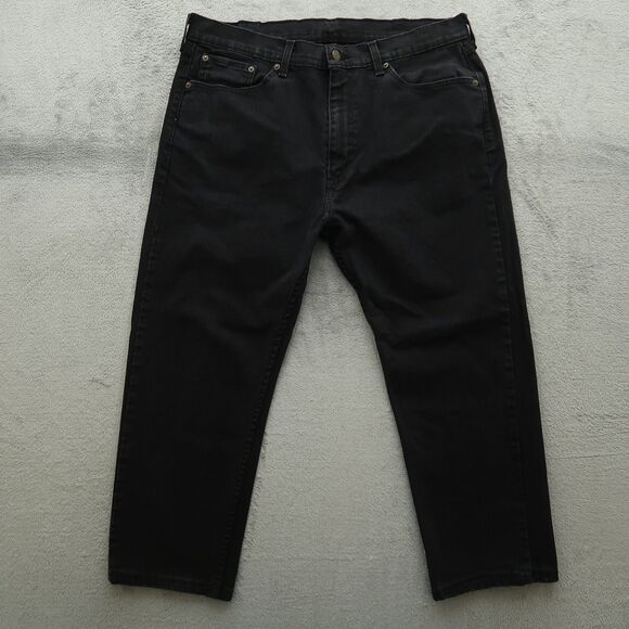 Levi's 505 Jeans Mens Size 38x29 (38x26 Hemmed) Black Straight Stretch Denim - Picture 1 of 16